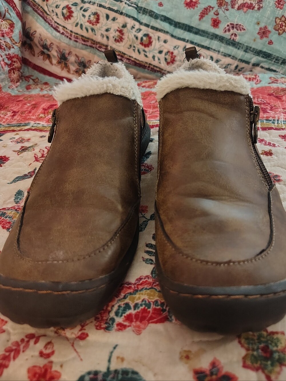 JSport by Jambu Elenor Faux Shearling Side Zip Booties Brown Women's Size 8M